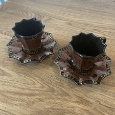 2 x Fathy Mahmoud Egyptian Themed Coffe Cups and Saucers In Excellent Condition