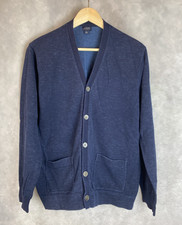 J. Crew 100 Cotton Knit Mens L Navy Cardigan Sweater Patch Pocket Academia Prep