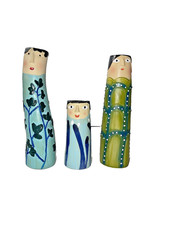 Vintage Resin Planter Decor Boho Art Vases Set Of 3 Family Handpainted