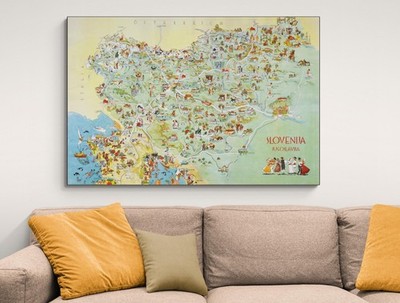 Pictorial Map of Slovenia   Illustrated Landmarks, Cities, Mountains & Culture