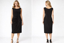 R&M Richards Petite Cocktail Dress  Asymmetrical Neckline Glitter Panel Size 10P