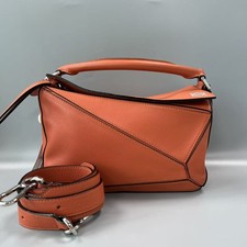 Auth LOEWE Puzzle Small Orange Calfskin Leath...