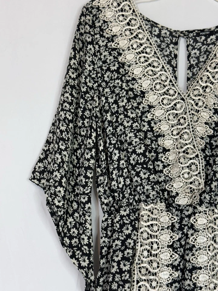 Женский комбинезон Poetry размер M черный белый с цветочным рисунком кружевной комбинезон шорты рукав 3/4 - Изображение 4 из 4