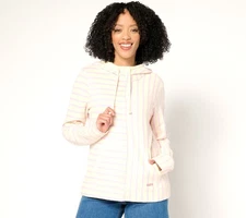 Peace Love World Women's Top Sz L 100% Cotton Mixed Striped Hooded Pink A683587