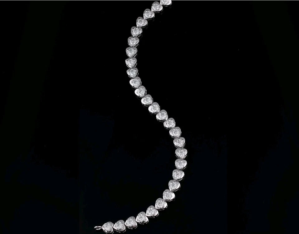 10 克拉 VVS1 4 毫米冰白色莫桑石钻石心形网球手链银色 8 英寸 — 第 4/4 张图片