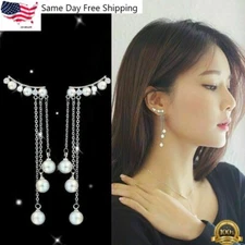 925 Silver Long Tassel Crystal Earrings Women Drop Dangle Stud Wedding Jewelry
