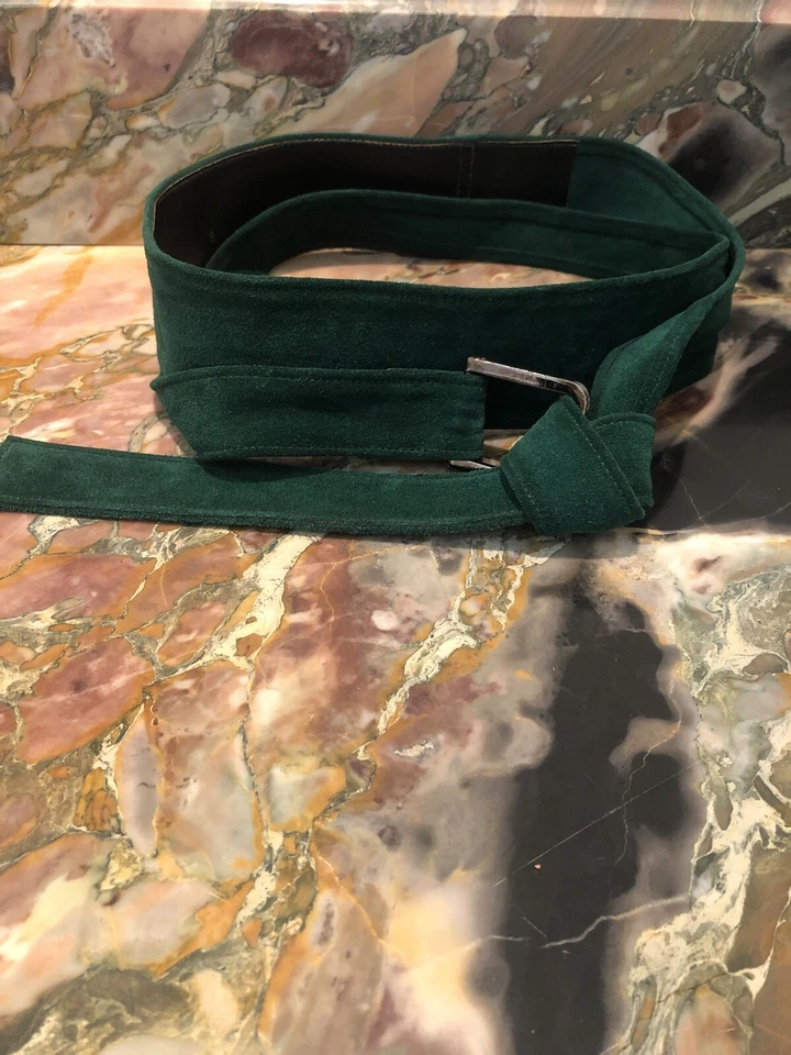 YSL YVES SAINT LAURENT Double-Layer Green Suede Wrap Belt - Image 2 of 4