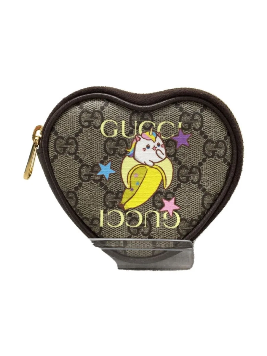 GUCCI Heart Shaped Coin Case Rainbow & Stars Bananya Print GG Supreme  used