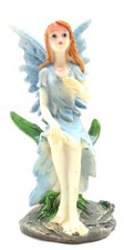 Sitting Fairy Ornament Figurine Blue Dress & Blue Wings 8.3 CM Great Gift Decor