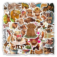 50 Pack of Cute Highland Cow Stickers for Laptop/Water Bottle/Phone Case/Kindle