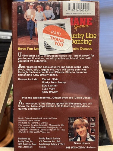 BRAND NEW SEALED DIANE HORNER'S COUNTRY LINE DANCING VHS 1992 FREE SHIPPING - Bild 2 von 2
