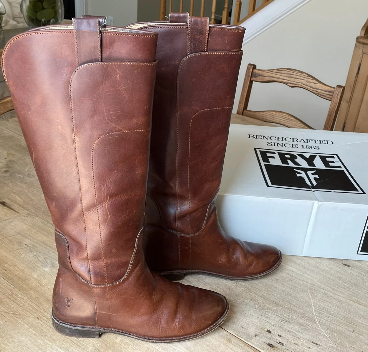 Frye Paige Tall Riding Boots Cognac Sz 7.5 eBay