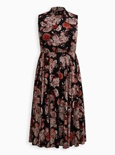Torrid Midi Gauze Mock Neck Floral Dress Black Plus Size 1 1X 14 16 #H48290