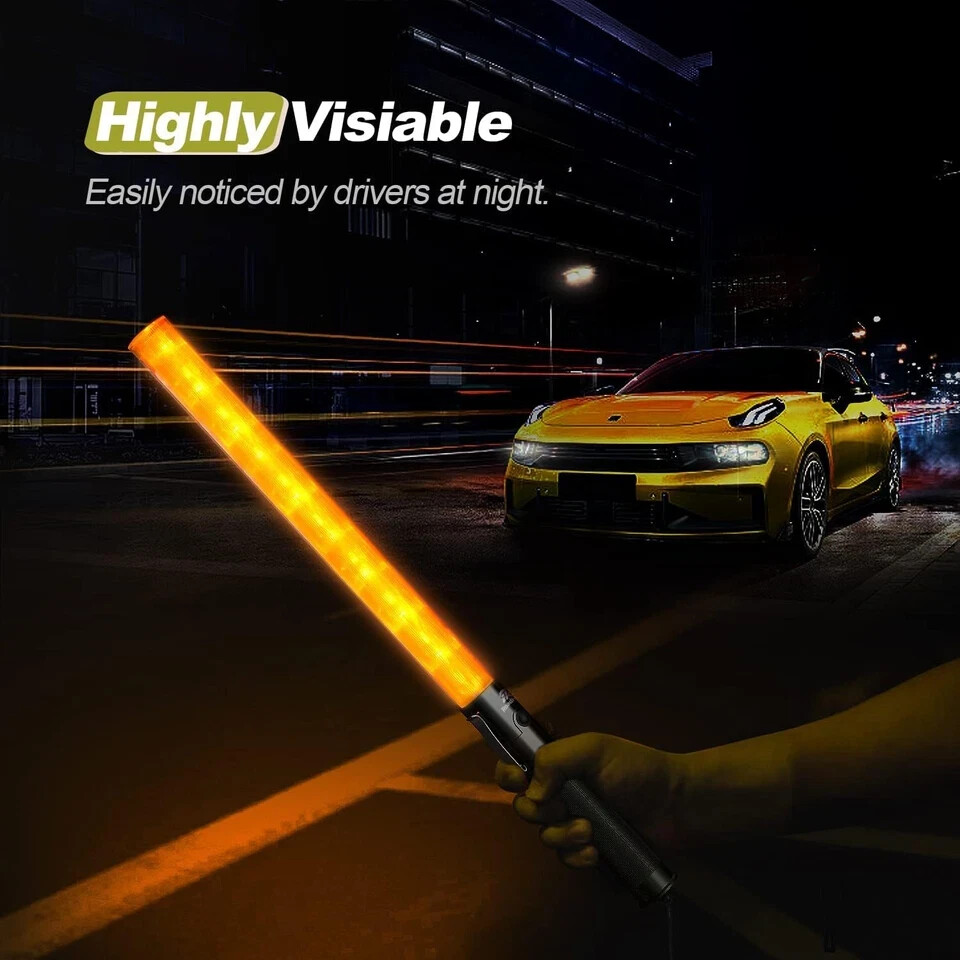 2 Pack 21 Inch Traffic Wand, Yellow Led Traffic Control Baton, Night Safety Ligh