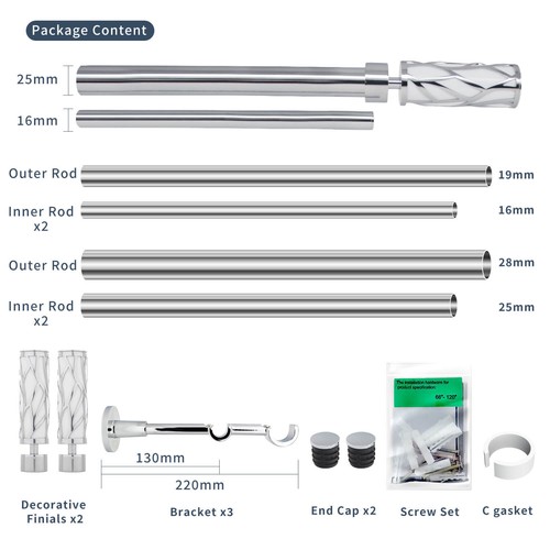 GCurtain Adjustable Double Curtain Drapery Rod Window Treatment D. 16/19+25/28mm - 第 11/12 張圖片