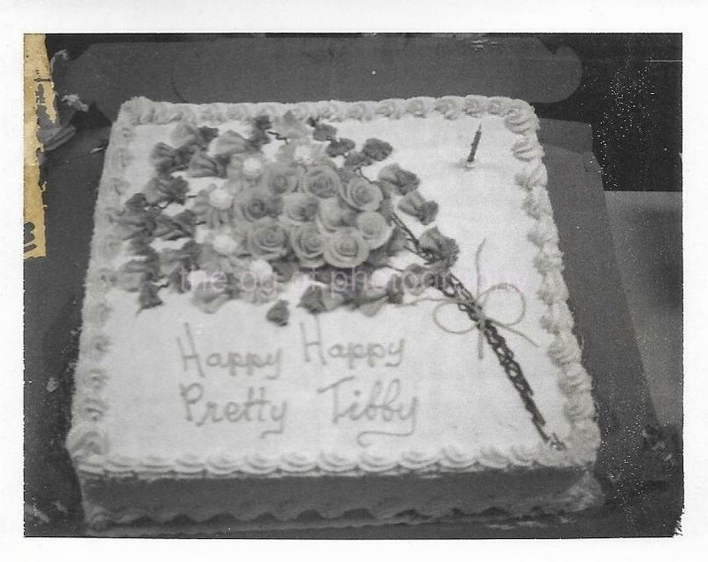 HAPPY HAPPY PRETTY TIBBY CAKE Vintage FOUND PHOTO bw Original Snapshot 99 12 Q
