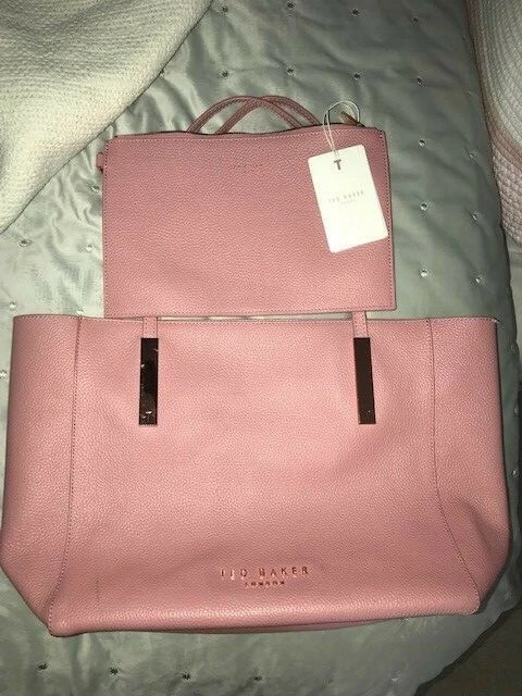 Ted Baker Large Pebbled Leather Dusky Pink Tote & Rosegold EUC