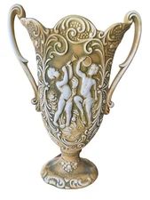 Baroque Victorian Style Urn Pedestal Vase With Handles 13.5” High