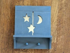  Hanging Key Holder with shelf Stars and moon mirror back blue distressed