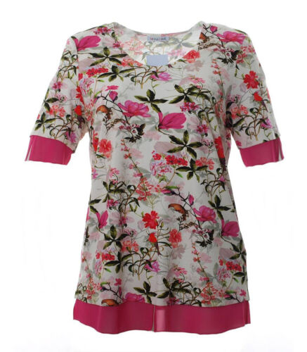 Mona Lisa Damen kurzarm T-Shirt Weiß Pink Blumen-Muster große Größen - Picture 1 of 3