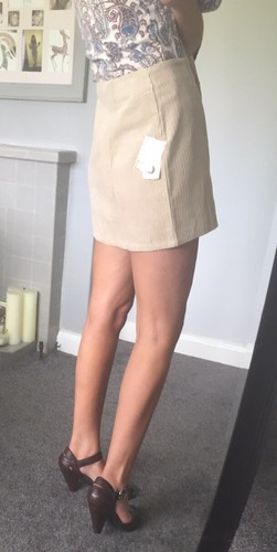 ❤️Forever 21 Size Large 28" W Cream Rayon Cotton Corduroy Mini Button Up Skirt❤️ - Picture 3 of 5
