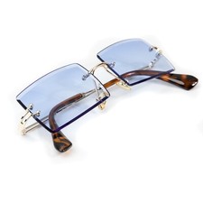 Men's Vintage Frameless Sky Blue Retro Rectangle Buffs Rimless Sunglasses