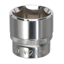 Sealey WallDrive Socket 24mm 3/8"Sq Drive Fully Polished - SP3824