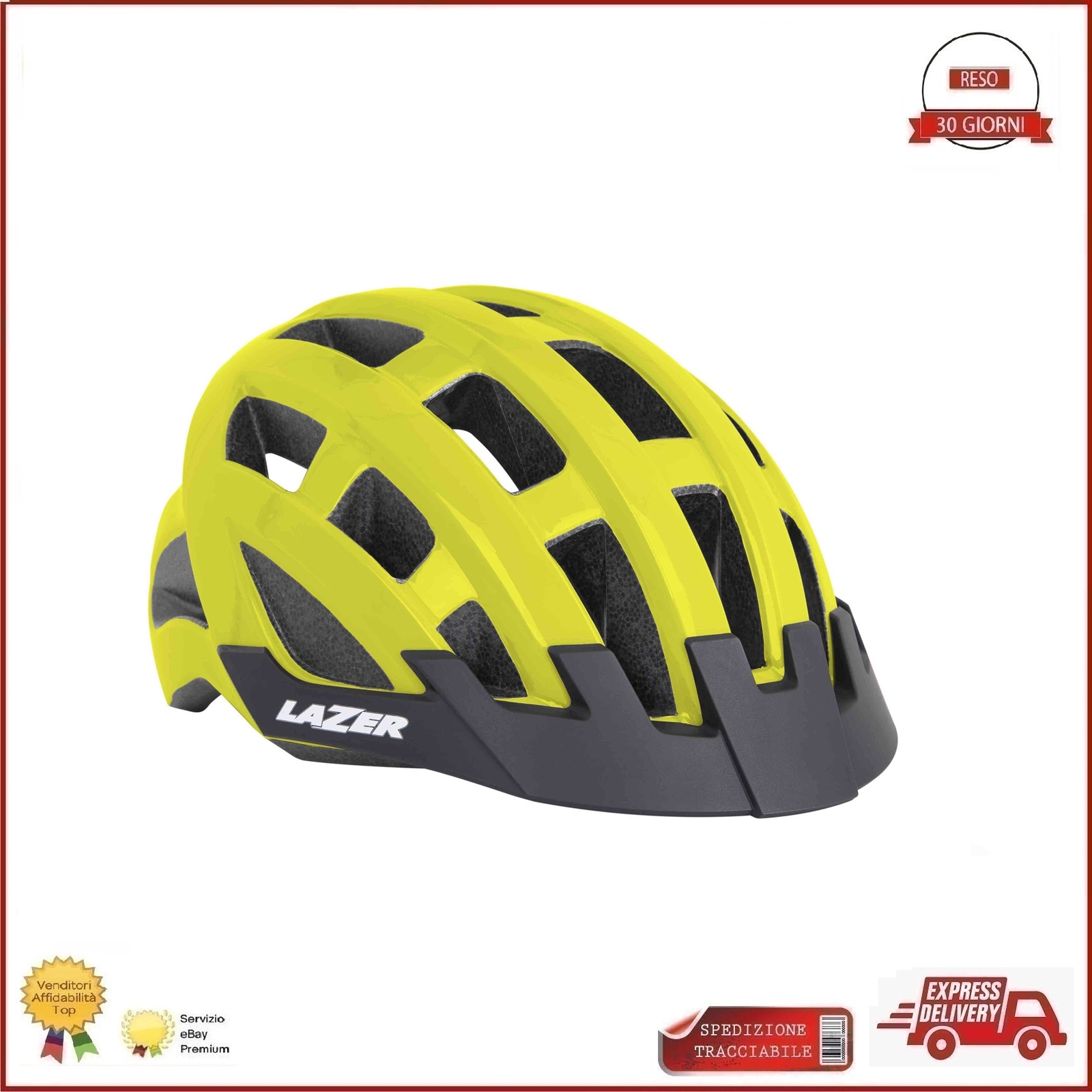 Lazer Casco Ciclismo Compact Bici Mtb Corsa E-Bike City Taglia Unica 54/61Giallo