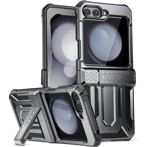 For Galaxy Z Flip 5 Case Poetic with Kickstand Built-in Screen Cover Gun Metal - 第 1/7 張圖片