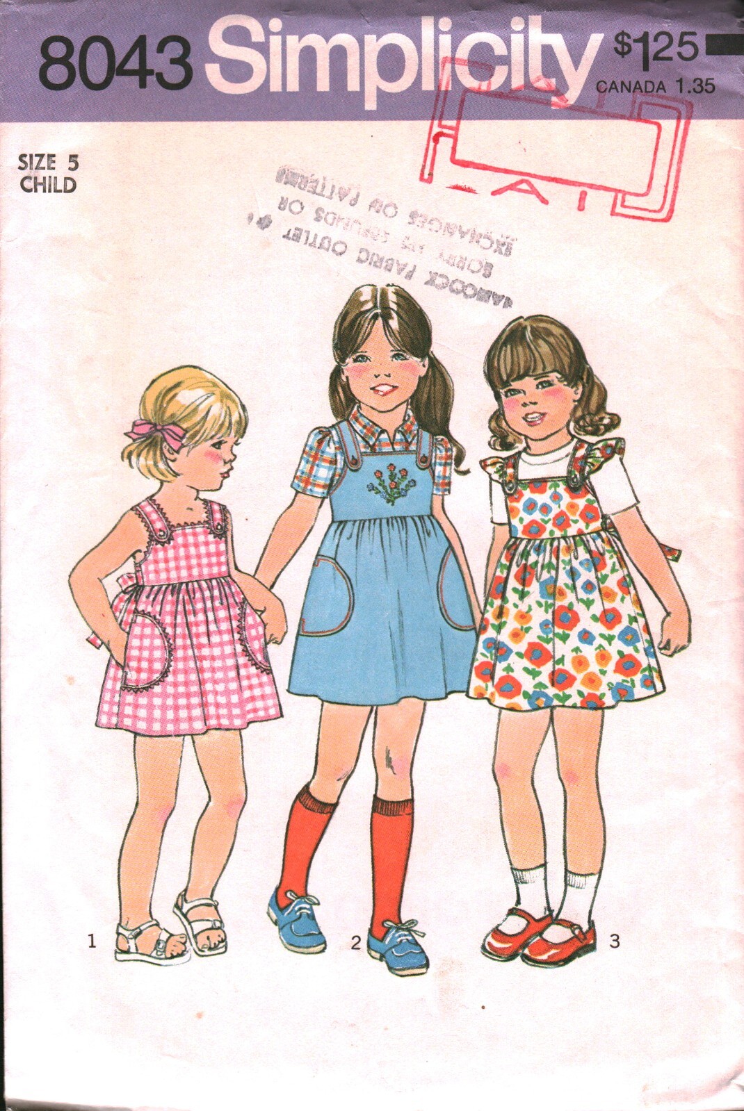 8043 Vintage Simplicity Sewing Pattern Girls 1970s Top Stitched Dress ...