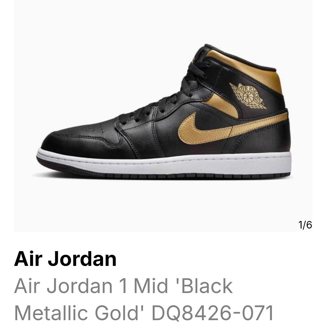 Scarpe Nike Air Jordan 1 Mid Nero Metallizzato Oro Bianco DQ8426 071 Uomo TG 10 5 NUOVE