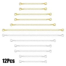 12pcs Stainless Steel Necklace Bracelet Extender Chain Extenders Silver/Gold
