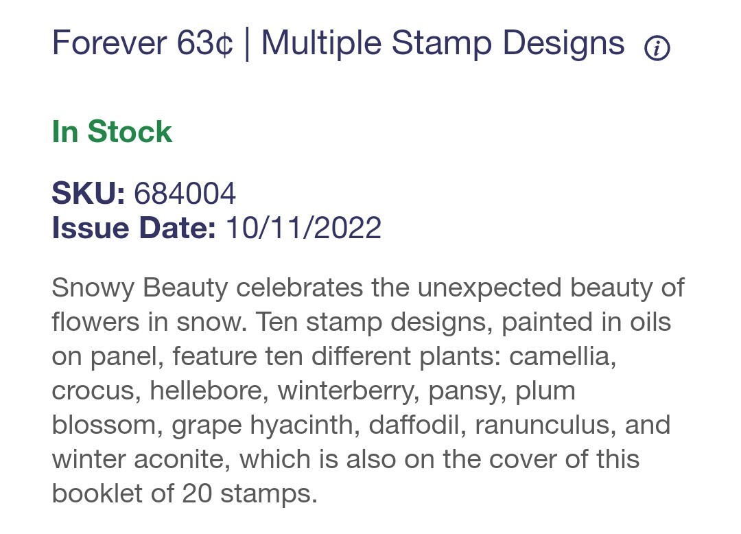 One (1) Booklet of 20 "Snowy Beauty" Stamps USPS Stamps eBay
