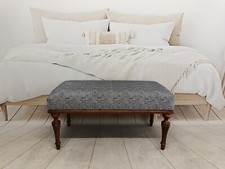 Panca ottomana fatta a mano rettangolare trapuntata grigia imbottitura in schiuma stile rustico