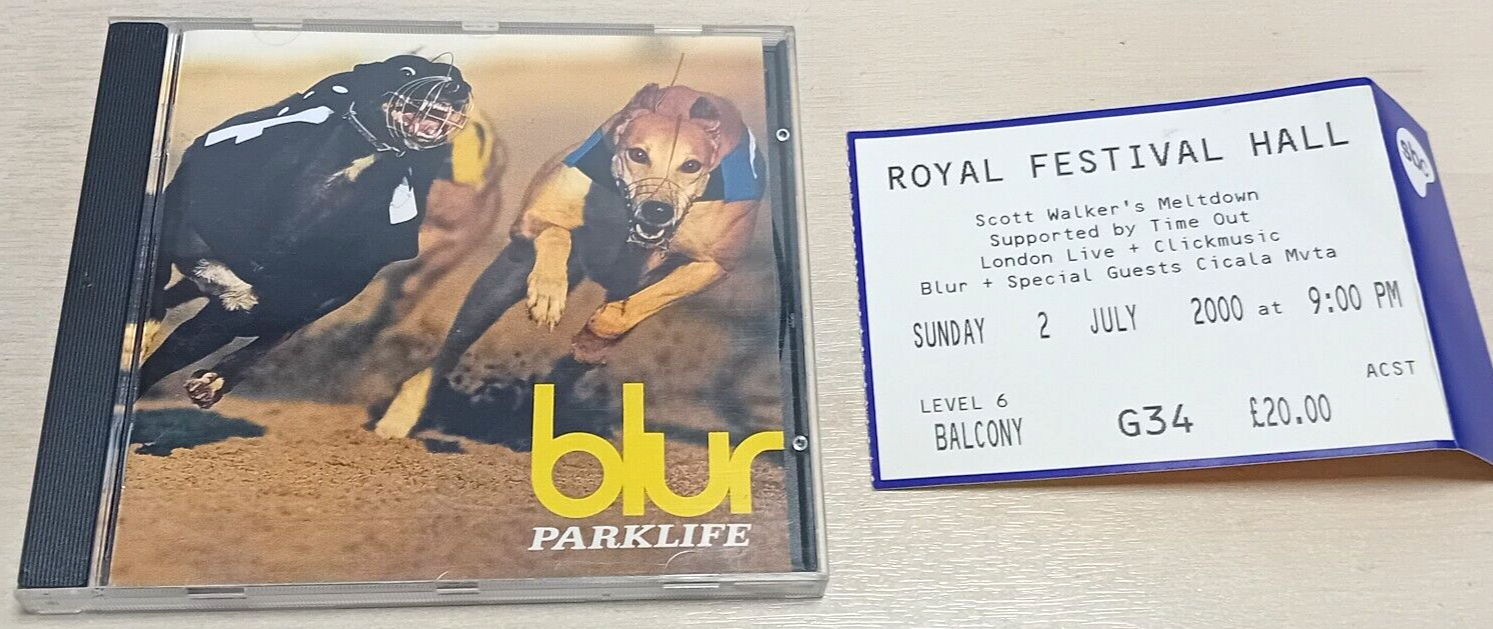 MUSIC CD ALBUM Parklife by Blur (CD, 1994) + Concert Ticket R.F.H. in 2000