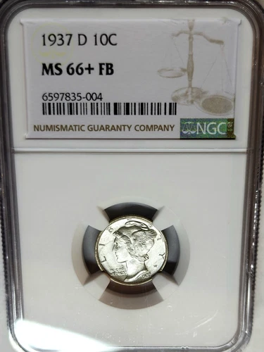 Exquisite 1937-D Mercury Dime MS66+ FB NGC Blast White Lustrous Beauty !!!