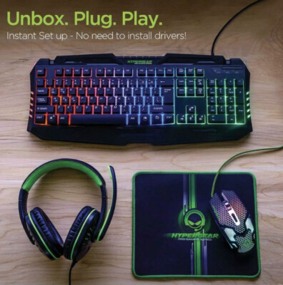 Hyper Gear Pro Gaming Kit Computer Laptop Accessories 4 In 1 Keyboard Unisex New