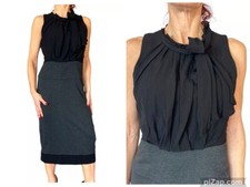 BCBG MAX AZRIA BLACK/GREY (JNN6C535) SLEEVELESS TWO-FER MIDI DRESS NECK TIE 4