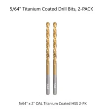 5/64" Drill Bits - 2-PK - Titanium Coated HSS Steel - High-Quality - Ships Free!