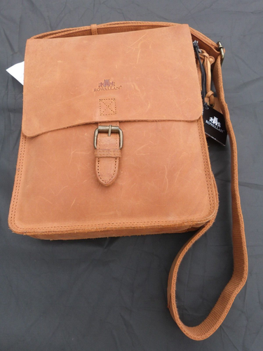 Unisex Tan Natural Leather Small Messenger Bag - ROWALLAN - Picture 12 of 16