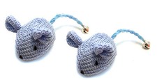 Kats'N Us 2 Inch Pack of 2 Crochet Mouse with Bell Cat Toy - Blue