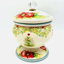 Pioneer Woman Stoneware 7.5" Covered Candy Dish Holiday Cheer Compote Christmas