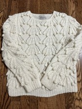 Vintage Christine White Acrylic Wool Blend Sweater Knotted 80s Size Small