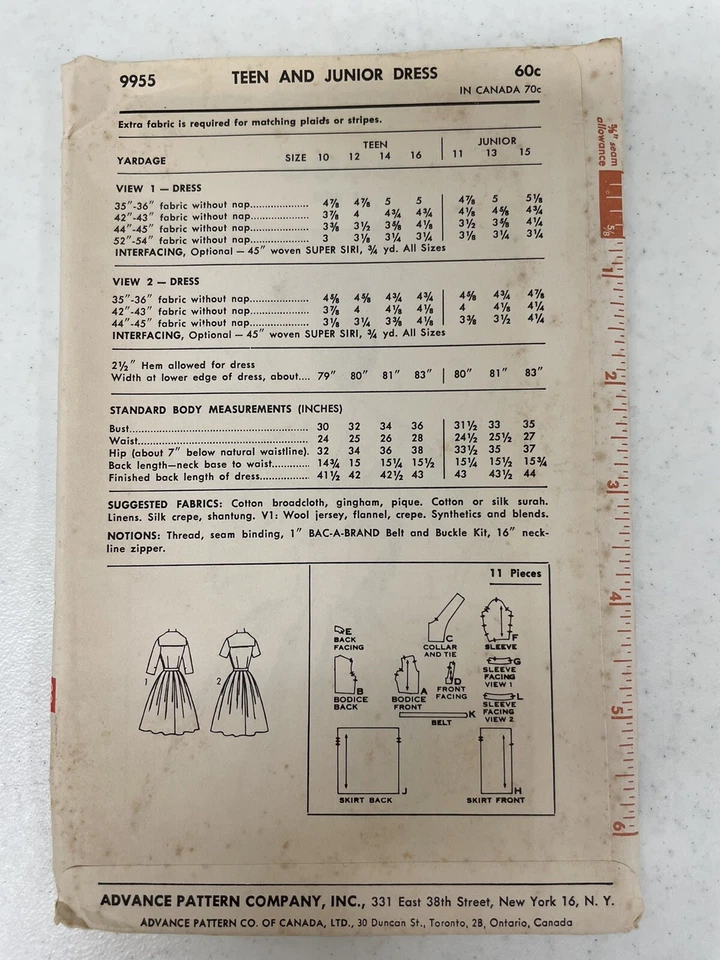 Advance 9955 Original Uncut 1960s Sewing Pattern Sailor Collar Dress Sz 15 - Image 4 of 4