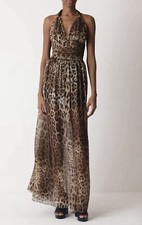 Dolce Gabbana Leopard Animal Print Silk Chiffon Halter Maxi Dress 38/US 2 $5,245