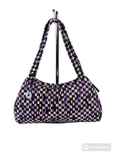 The SAK Purple/Black Check Top Zip Textured Hand Shoulder Bag