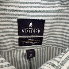 Stafford Mens Dress Shirt 20 36-27 Green Striped Travel Wrinkle Free Oxford