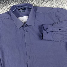 Nautica Shirt Mens XL Blue Check Performance Slim Fit Button Stretch