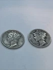 Lot Of 2 Mercury Silver Dimes 1942-S, 1939-D Circulated