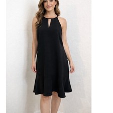 White House Black Market Halter Dress Women 10 Black Excellent Flounce Keyhole